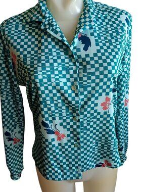 True Vintage Medium DIsco Top Graff California Checkered Geometric Blouse USA
